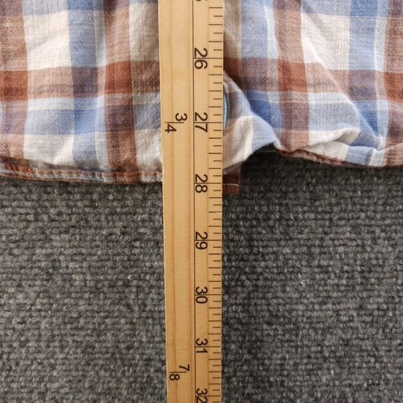 Johnnie-o Plaid Blue Brown Button Up Shirt Medium Lightweight Short Sleeve - Picture 4 of 13